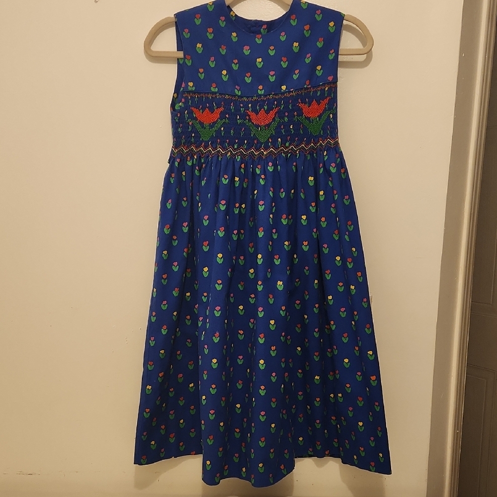 Source Unknown Blue Dress with Floral Accents Size 10